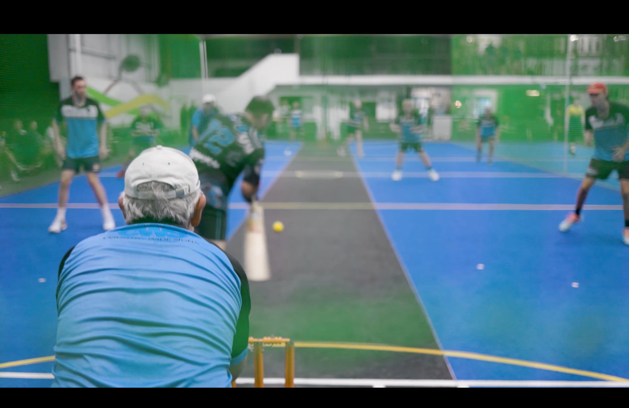 Indoor cricket batsman at the crease